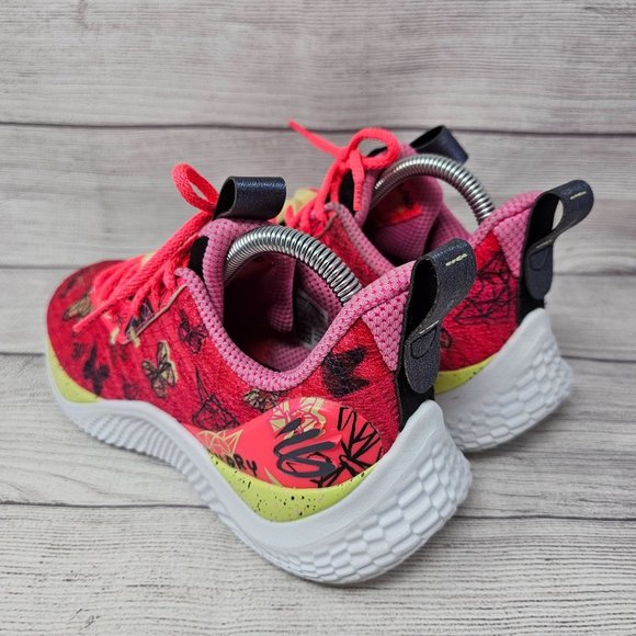 Under Armour Curry Flow 10 Pink Black Unicorn Butterfly Girl Size 6Y - Picture 3 of 10